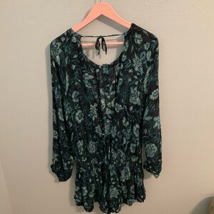 Free People Floral Jumpsuit in Green and Black